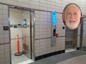 This subway bathroom, at Hudson Yards, is not open, according to the MTA. Former federal transit man Larry Penner (inset) thinks it should be. Main photo: Tdorante10