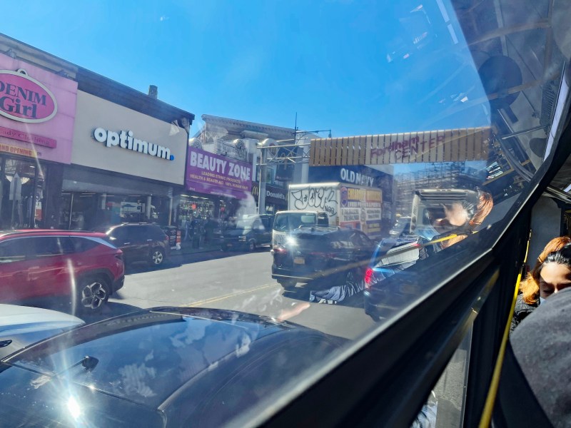 A slow-moving Fordham Road bus this week. Photo: Eve Kessler