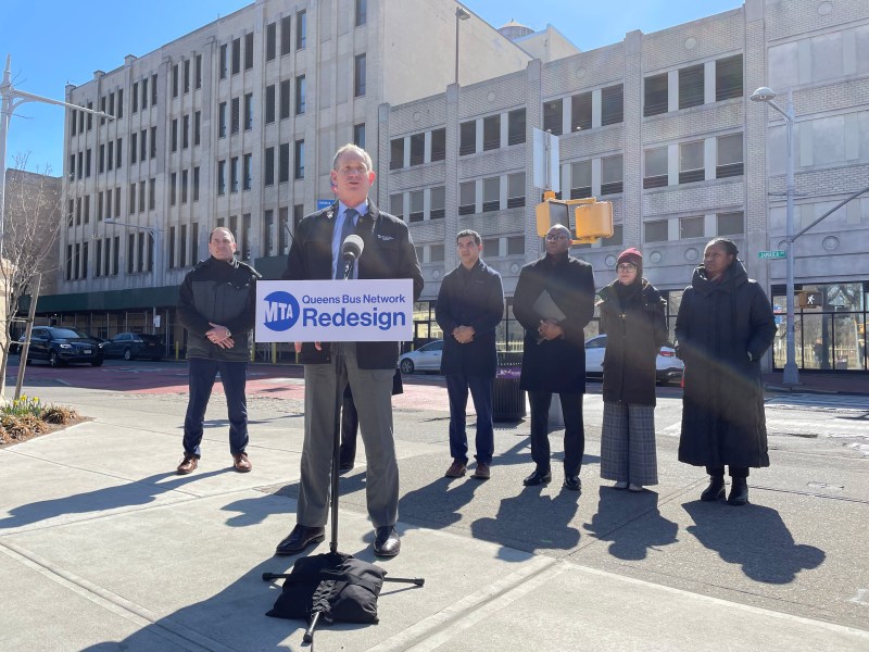 MTA Chair and CEO Janno Lieber introduces what he hopes is a Queens bus redesign that doesn't make everyone angry. Photo: Dave Colon