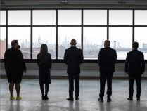 The squad: The mayor and his economic development team earlier this year at the Brooklyn Navy Yard. Photo: Mayor's office