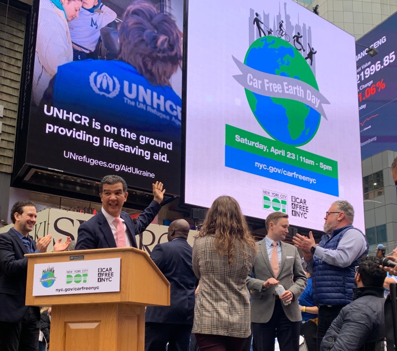 DOT Commissioner Ydanis Rodriguez in Times Square on Thursday. Photo: Gersh Kuntzman