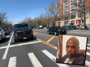 Anthony Smith (inset) was killed by a police officer driving a van at Eastern Parkway and Schenectady Avenue. Photo: Gersh Kuntzman/Julie Floyd