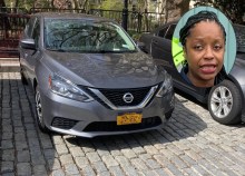 Transportation Committee Chair Selvena Brooks-Powers has racked up a lot of speeding tickets on her gray Nissan. [Editor's note: We have diffused the Council member's plate because her office said that showing the plate "puts her and her family at risk."] Photos: Julianne Cuba (main); Gersh Kuntzman (inset)