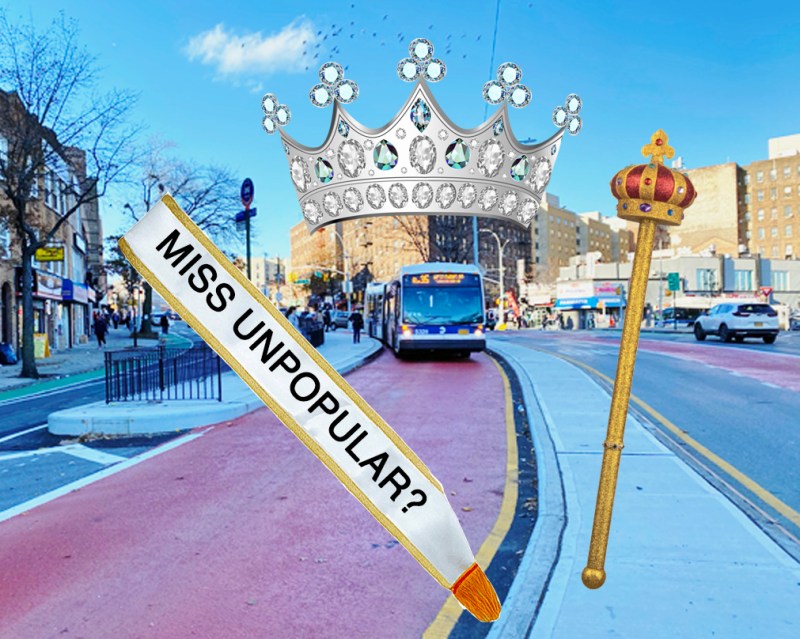 Why is the road redesign and bus improvement processes a popularity contest? Graphic: Streetsblog Photoshop Team