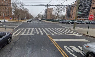 The struck pedestrian was crossing in the intersection at left, according to cops. Photo: Google