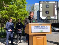 DOT Commissioner Ydanis Rodriguez and a friend (plus Manhattan Borough President Mark Levine and TA Executive Director Danny Harris in the background). Photo: Dave Colon