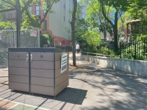 The latest manifestation of the city's Clean Curbs program sits quietly in the Mathews-Palmer Playground on West 45th Street. Photo: Noah Martz