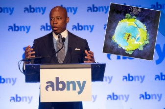 Eric Adams channeled Joyce's Molly Bloom at the ABNY breakfast yesterday. Photo: Mayor's Office