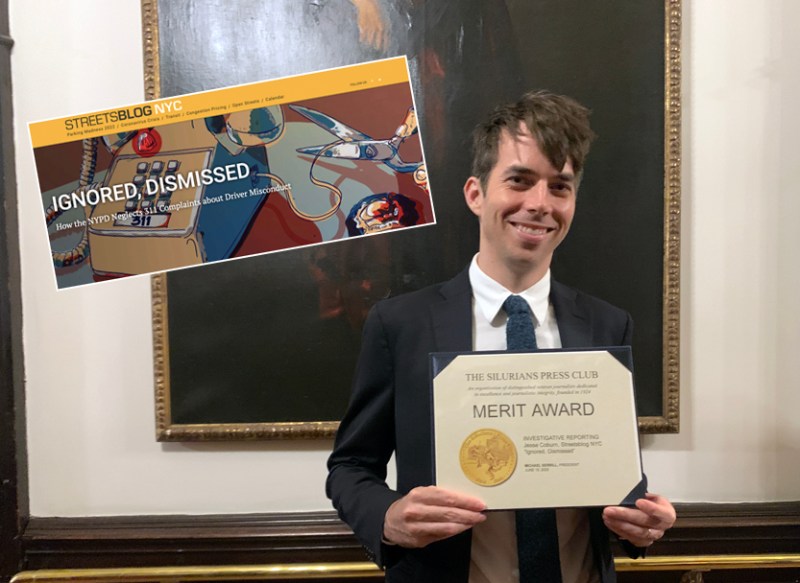 Jesse Coburn with his award and (inset) his award-winning story. Photo: Cora Frazier