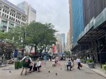 Some blocks of Broadway are pedestrianized, like this one in Herald Square, but many are not. Some Manhattan officials want the DOT to connect the dots. Photo: Noah Martz