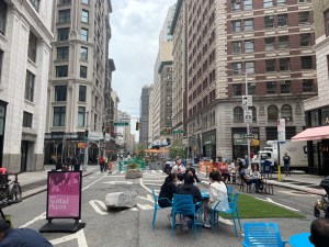NoMad Piazza, a pedestrianized section of Broadway just below the site of Monday's horrible crash. Photo: Noah Martz