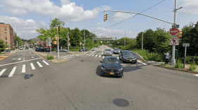 The "no pedestrians" sign is an indication that this corner prioritizes drivers over residents. Photo: Google