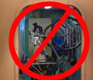 Bikes on a rack on an Amtrak train in the Pacific Northwest. Photo: Will Value with help from the Streetsblog Photoshop Desk
