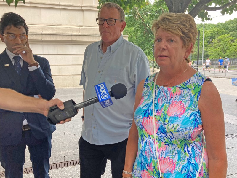 Janice and James Mott, whose daughter was killed by a truck driver in July, endorsed congressional candidate Suraj Patel (left) on Monday. Photo: Julianne Cuba