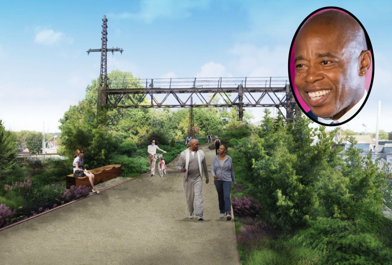 Mayor Adams will spend $35 million to get The QueensWay park plan going. Graphic: QueensWay