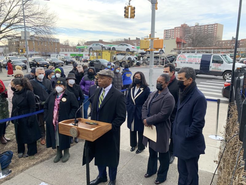 On Jan. 19, Mayor Adams journeyed to Coney Island Avenue to promise to fix 1,000 intersections. File photo: Gersh Kuntzman