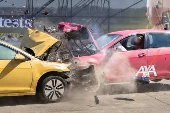 The insurance company AXA crashed electric cars and found their weight and speed leads to more crashes. Photo: Michael Buholzer/AXA