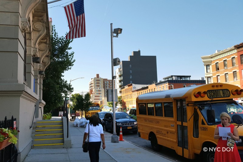 A speed camera close to a public school in Brooklyn. Photo: NYC DOT