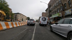 A cyclist's perspective of the supposed shared lane on Fourth Avenue during construction. Not much sharing going on. Photo: John Tomac