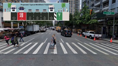 Third Avenue as it is now (but not for long, if the city really builds the design in the inset image). Photo: Google (and DOT)