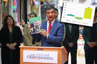 DOT Commissioner Ydanis Rodriguez shows off the report that bolsters open streets and outdoor dining. Photo: DOT