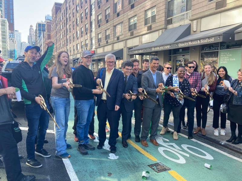 Success has many parents: Officials cut the ribbon on the new Schermerhorn bike lane. File photo: Julianne Cuba