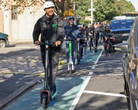 DOT Commissioner Ydanis Rodriguez recently rode a scooter on the new Bronxdale Avenue bike lane. File photo: DOT