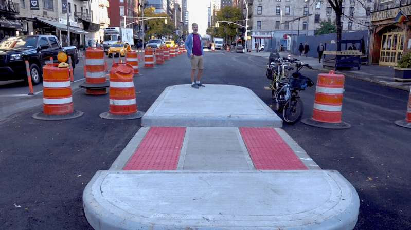 Charlie Todd of Improv Everywhere shows off the future of Ninth Avenue. Photo: Clarence Eckerson Jr.