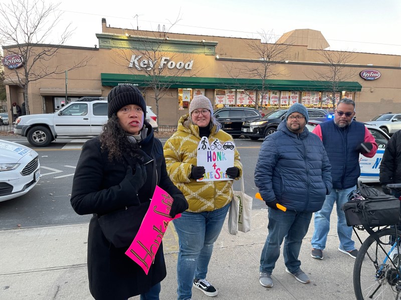 City Council Member Alexa Aviles speaks to marchers at a World Day of Remembrance march in Sunset Park. Photo: Dave Colon