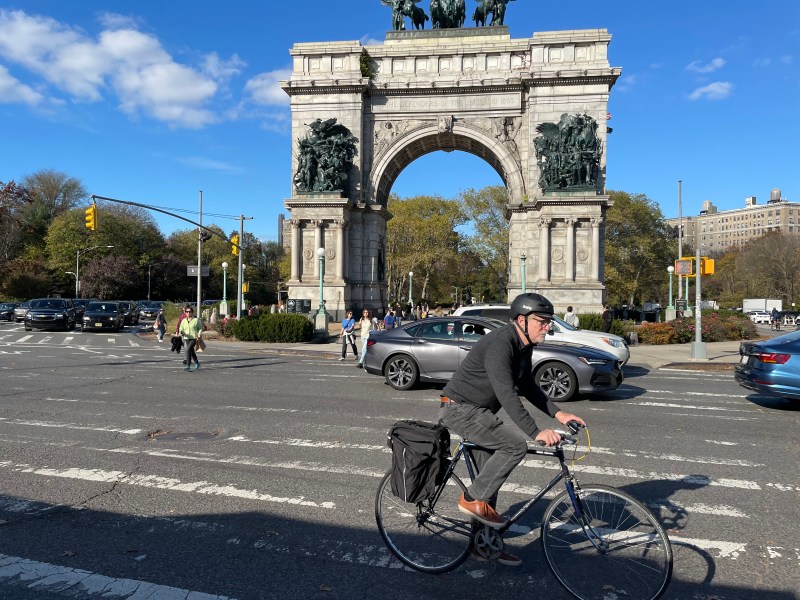 Imagine if you will, this faded crosswalk that cars stop in in front of Grand Army Plaza was turned into a pedestrian plaza. Photo: Dave Colon