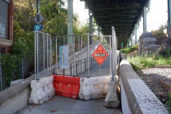 Closed for repairs: The Hudson River Greenway entrance at Dyckman Street. Photo: Kevin Duggan