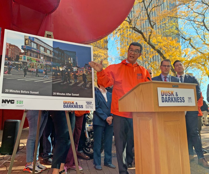 DOT Commissioner Ydanis Rodriguez tells drivers to slow down. Photo: Gersh Kuntzman