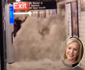 Sen. Kirsten Gillibrand wants to help situations like this flood last year in the subway at 28th Street and Seventh Avenue. File photo: Via Twitter