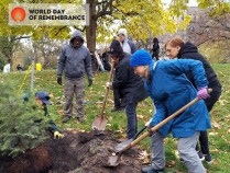 Volunteers planted saplings at the Memorial Grove for Victims of Traffic Violence last week.