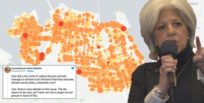 Map shows all the crashes in Council Member Vickie Paladino's district since January 2019. Perhaps her district needs more "radical bicycle activists."