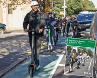DOT Commissioner Ydanis Rodriguez recently rode a scooter on the new Bronxdale Avenue bike lane. File photo: DOT