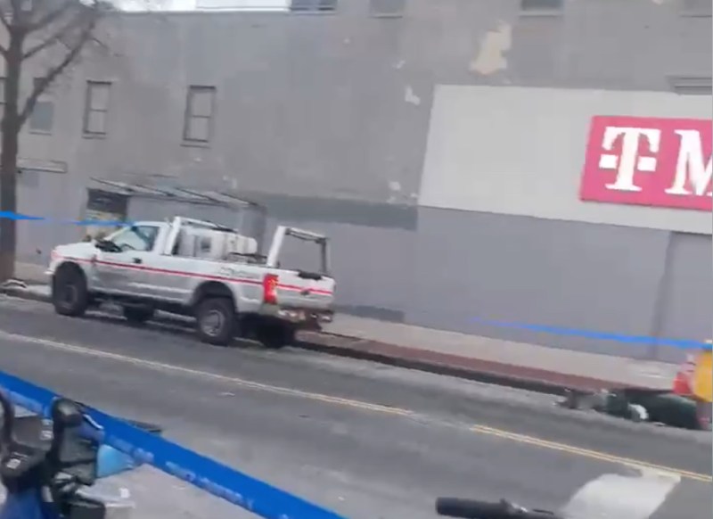 Scene of the crash: A pickup truck driver struck a moped rider at Grand Street and Graham Avenue in Williamsburg on Dec. 28. Photo: Citizen