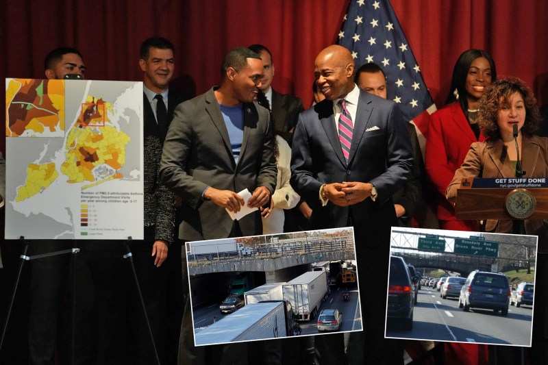 Mayor Adams and Rep. Ritchie Torres hailed the fact that the Cross Bronx Expressway (insets) might really have a deck over it someday. Photo: Mayor's Press Office