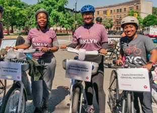 Electric avenue: (from left) Council members Rita Joseph, Shahana Hanif and Crystal Hudson all support e-bikes in Propspect Park. File photo