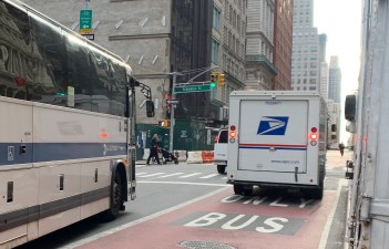 This is what happens when bus lanes aren't protected. Get used to it.