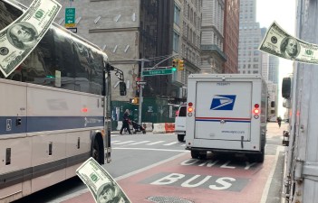 Bus lanes are blocked all the time. But is citizen enforcement — and a bounty — the answer? Photo: Gersh Kuntzman