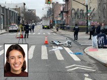 The crash site on Ninth Street, where Sarah Schick (inset) was killed by a truck driver. Photo: Henry Beers Shenk (main photo has been slightly altered)