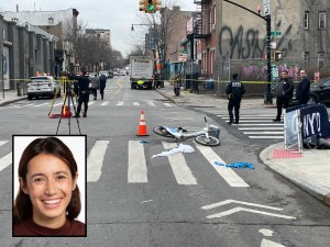 The crash site on Ninth Street, where Sarah Schick (inset) was killed by a truck driver. Photo: Henry Beers Shenk (main photo has been slightly altered)