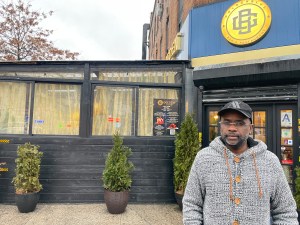 Sony Sauveur, owner of Golden Blue, a Caribbean restaurant on Flatbush Avenue and Clarendon Road, said the open restaurants program was crucial for his business's survival. Photo: Henry Beers Shenk
