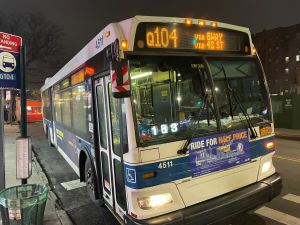 The Q104 bus is one of the slowest in town. Photo: Henry Beers Shenk