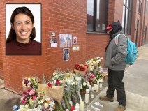 A biker named Elizabeth takes a few seconds to take in Sarah Schick's memorial. Photo: Julianne Cuba