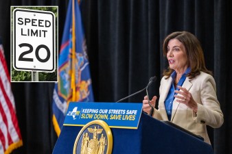 Back for more. Here's Gov. Hochul in 2022 before she signed the expansion of New York City's speed cameras. Now she hopes to let New York City reduce its speed limits. File photo: Darren McGee / Governor's office