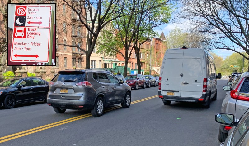 Here's what happens when there's no loading zone — double-parking. File photos: Gersh Kuntzman