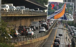 The Brooklyn-Queens Expressway in Brooklyn Heights might get a temporary roadway (inset) during reconstruction.