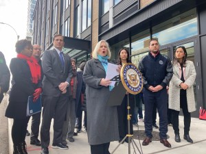 Senator Kirsten Gillibrand announces a "road diet" for Delancey Street but doesn't know what it is. Photo: Julianne Cuba